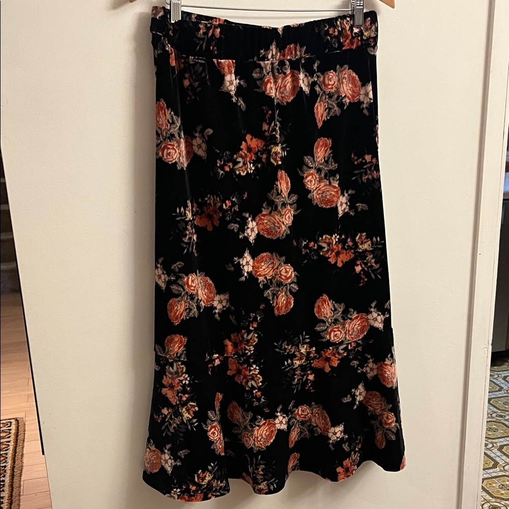 Tiered Crushed Velvet Maxi Midi Skirt XL Dark Floral Whimsigoth - Picture 5 of 7